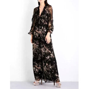 Zimmermann 1/ US 6/AU 10 Maples SILK Feathery Wide Leg Jumpsuit Maxi Dress Black